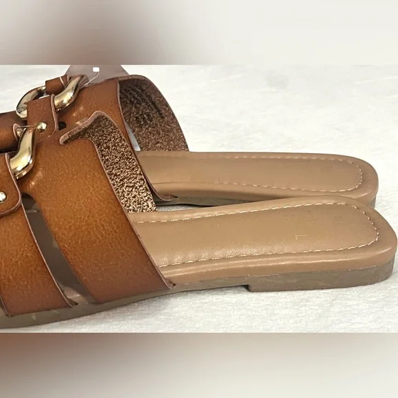 Time and Tru Brown Slide Sandals with Gold Accent Women’s Size 7.5 NWT - Picture 14 of 15